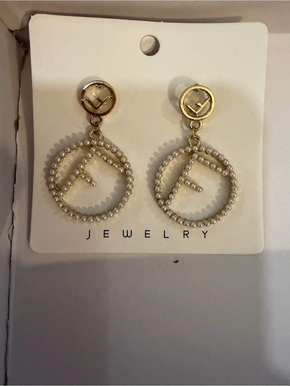 Fashion Jewelry Gold-Tone Pearl Circle Drop Earrings